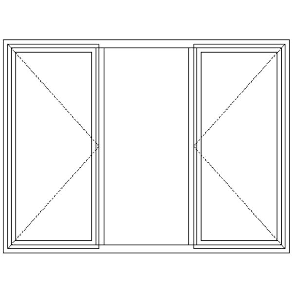 3 Window Pane Two Side Openers | Fixed Middle Pane Technical Drawing