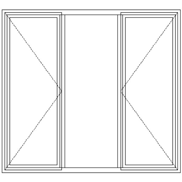3 Pane Two Side Openers & Fixed Middle Pane  - Technical Drawing