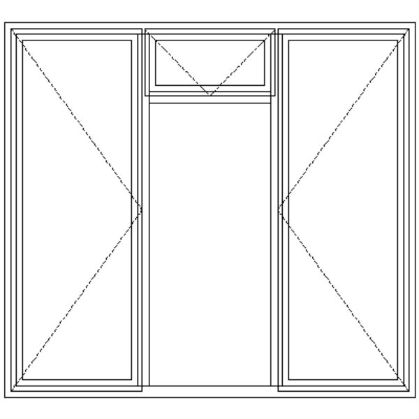 3 Pane Two Side Openers & Fixed Middle Pane  - Technical Drawing
