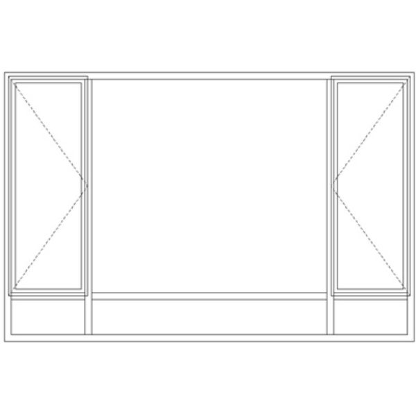 2 Sidehung Windows And Fixed Centre With Sub-lights Technical Drawing