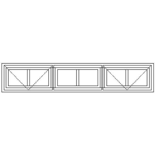 NG4 Small Pane | 3 Pane, 2 Top Openers, Fixed Middle Pane Technical Drawing