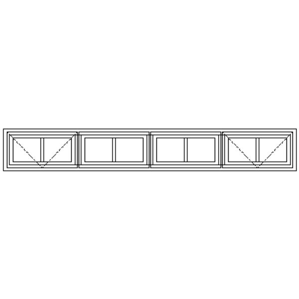 NG22 Small Pane | 2 Top Openers With Two Fixed Middle Panes Technical Drawing