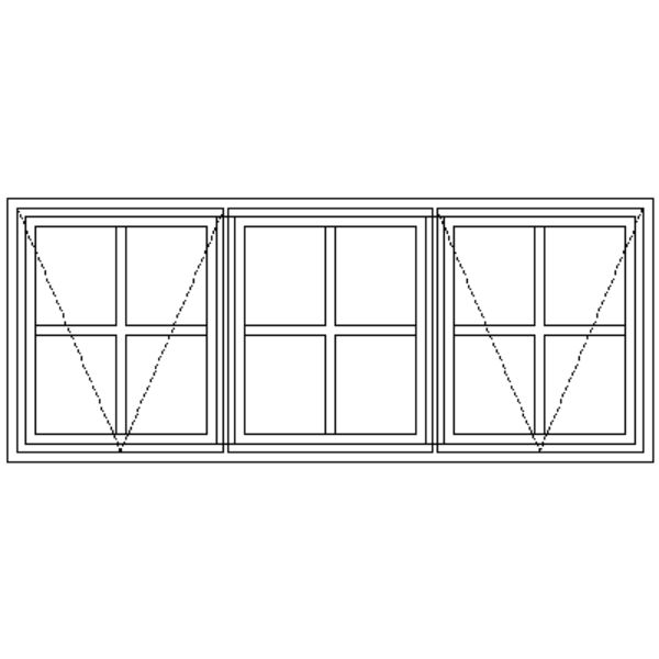 NE4 Small Pane | 3 Pane 2 Top Openers And Fixed Middle Pane Technical Drawing