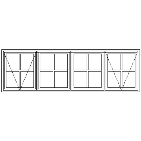 NE22 Small Pane | 2 Top Openers With Two Fixed Middle Panes Technical Drawing