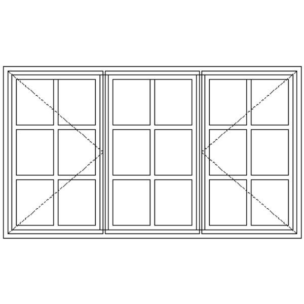 NC4 Small Pane | 3 Pane, Two Side Openers, Fixed Middle Pane Technical Drawing