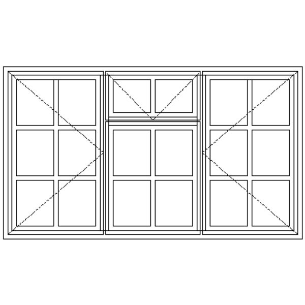 NC4F Small Pane | Two Side Openers With Top Fanlight Technical Drawing