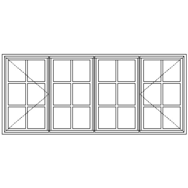 NC22 Small Pane | 2 Side Openers With Two Fixed Middle Panes Technical Drawing
