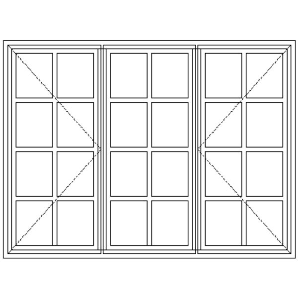 ND4 Small Pane | 3 Pane With 2 Side Openers, Fixed Middle Pane Technical Drawing