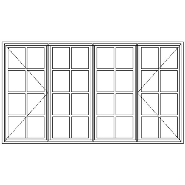 ND22 Small Pane | 2 Side Openers With Two Fixed Middle Panes Technical Drawing