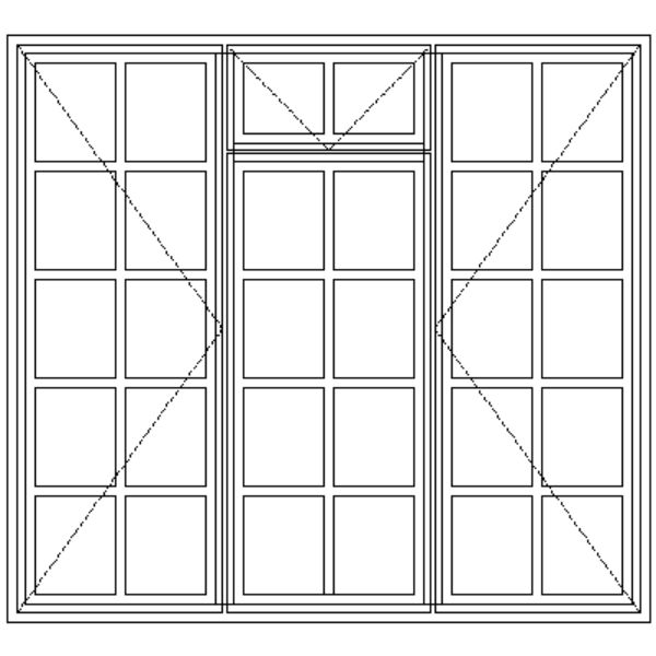 ND54F Small Pane | Two Side Openers With Top Fanlight Technical Drawing