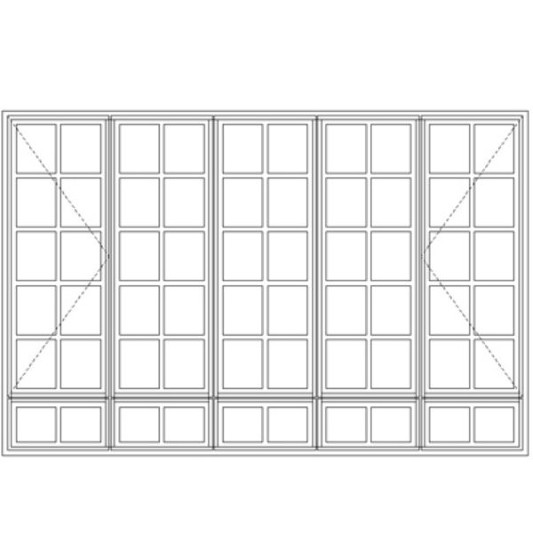 ND5229/G Small Pane | 2 Sidehungs, Fixed Centre & Sub-lights Technical Drawing