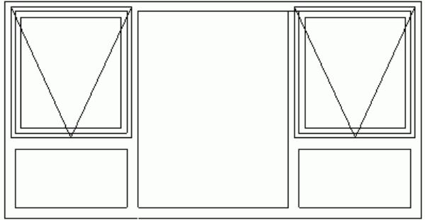 BM189D - Awning Windows | 2 Top Openers & Fixed Centre Pane Technical Drawing