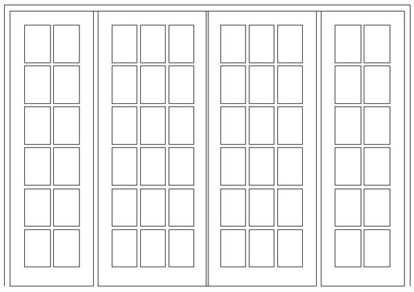 6/16/6 Entrance Fixed Cottage Pane Door Leaves On The Sides Technical Drawing