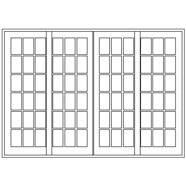 3000mm Small Pane Slider 4 Door With Leaves Technical Drawing