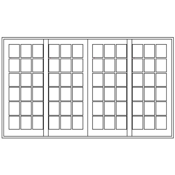3600mm Small Pane Slider 4 Door With Leaves Technical Drawing