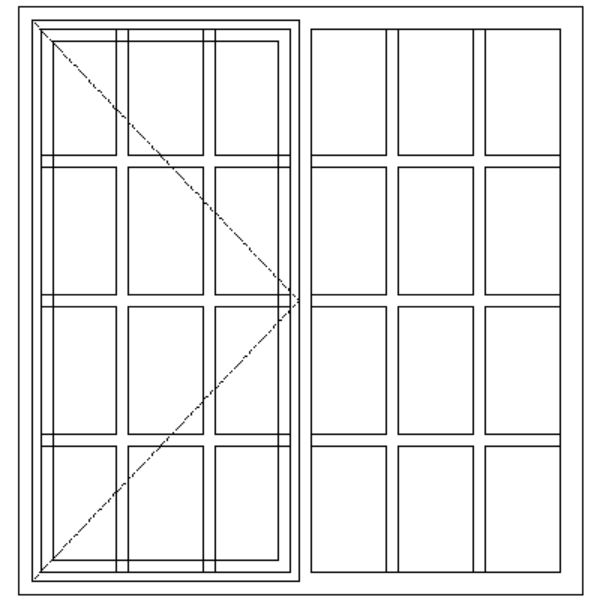 Diagram showing the layout of the SD2 1155 mm x 1205 mm Wood Security Window - Doors Direct