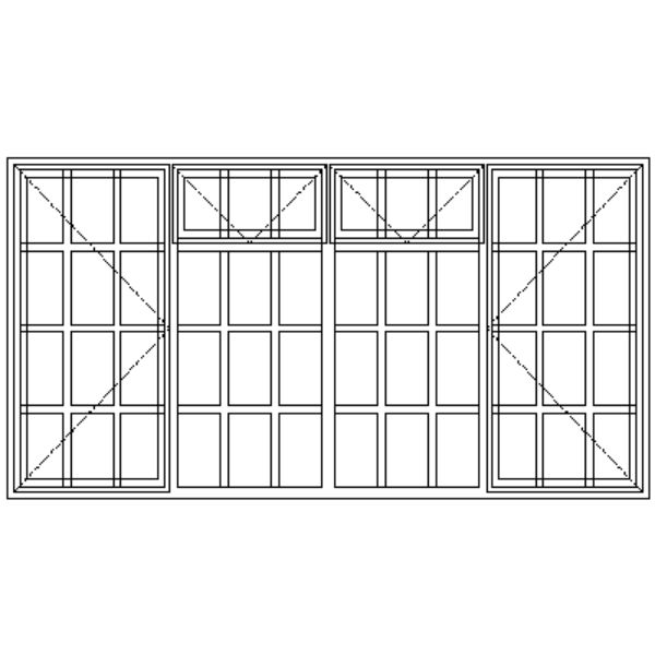 Diagram showing the layout of the SD22F Strongwood Security Window 2265 mm wide x 1205 mm high