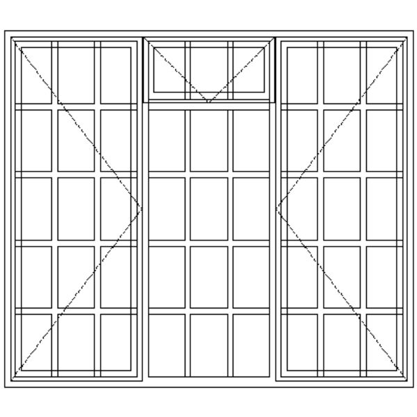 Diagram showing the layout of the SD54F Strongwood Security Window 1710 mm wide X 1490 mm high