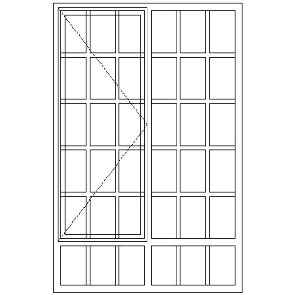 Diagram showing layout of the SD52/G Strongwood Security Window 1155mm wide x 1775mm high