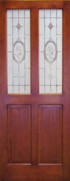 Picture of the Crystal Rose Solid Meranti 813 mm x 2032 mm External Door shown stained and with stained glass installed