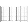 Line drawing showing the layout of the Strongwood Security Sliding 4 Leaf Door 3600 mm x 2115 mm