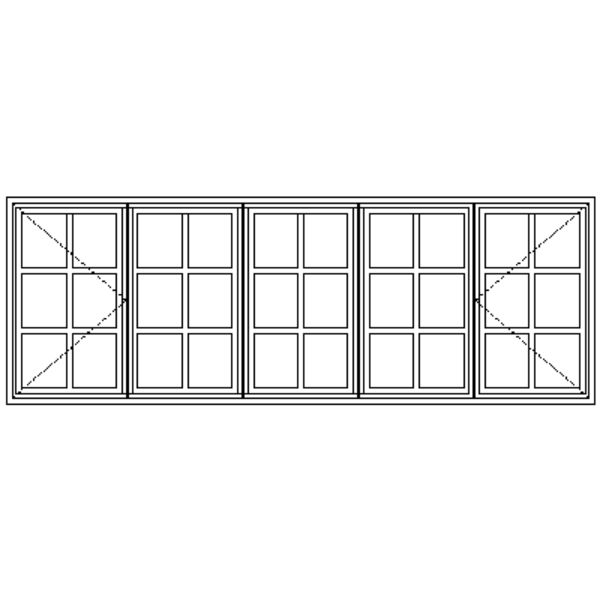 Line drawing of the layout of the WC229 Small Pane Passivated Steel Window 2620 mm x 91 mm