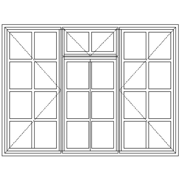 Line drawing showing the layout of the WD4F Small-Pane Passivated Steel Window 1580 mm x 119 mm