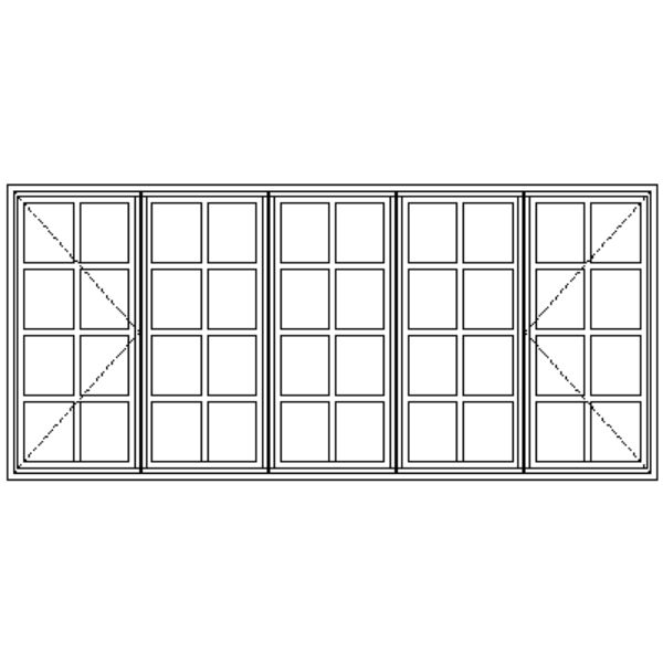 Line drawing showing the layout of the BD229 Small-Pane Window With Burglar Guard 2690 mm x 121 mm