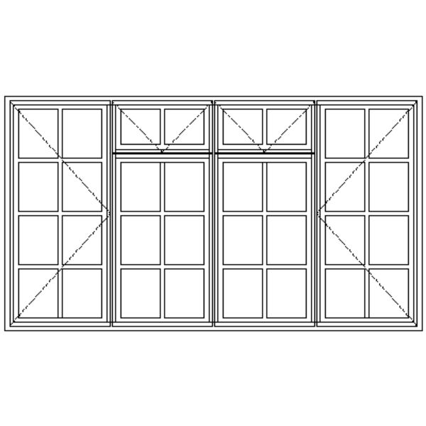 Drawing showing the layout of the BD22F Small-Pane Window With Burglar Guard 2161 mm x 121 mm