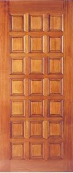 Picture of the 21 Panel Solid Meranti External Door With 42 mm Panels shown stained but with no hardware installed. 