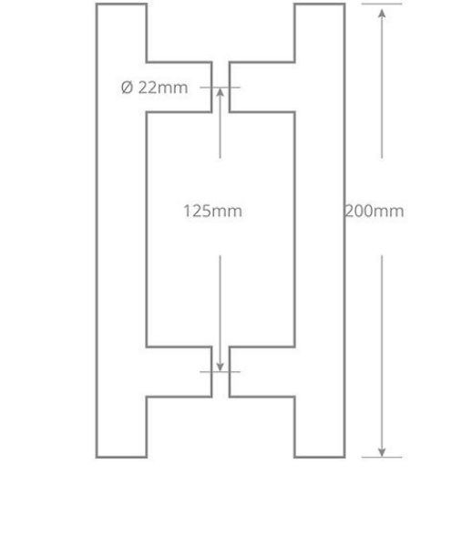 Sketch Diagram | 22x125x200mm Back to Back Stainless Steel T Pull handles