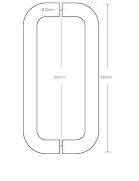 Pair of Back To Back Stainless Steel D Pull Handles Technical Drawing Image