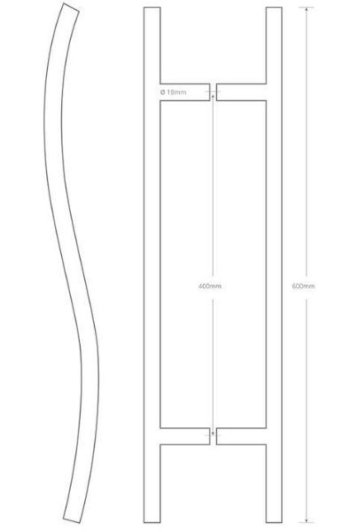 Pair of Back to Back Stainless Steel S Pull Handles Technical Drawing Image