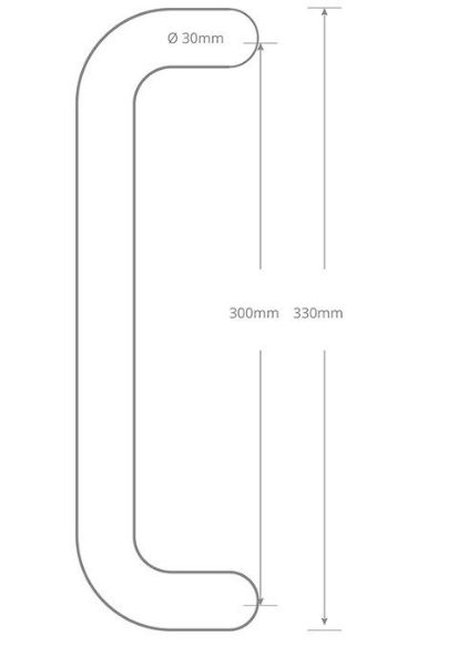 Pair of Back To Back Stainless Steel Cranked D Pull Handles Technical Drawing Image