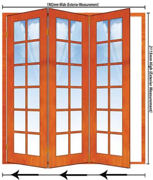 Picture of 1902mm 3 Door Small Pane Folding Unit LHS