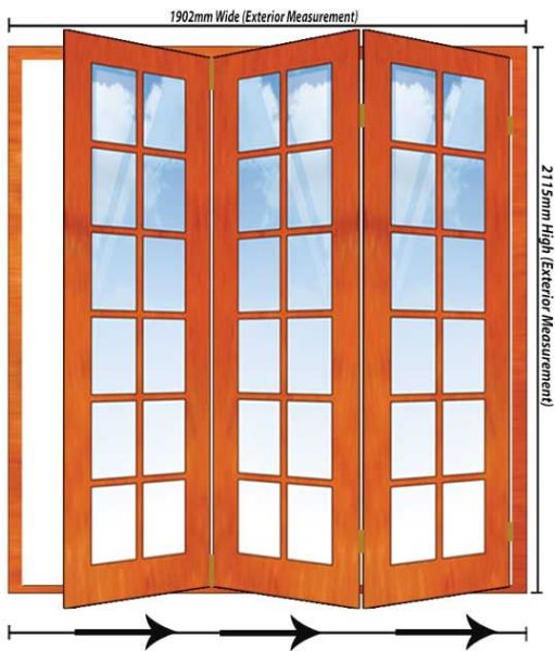 Picture of 1902mm 3 Door Small Pane Folding Unit RHS