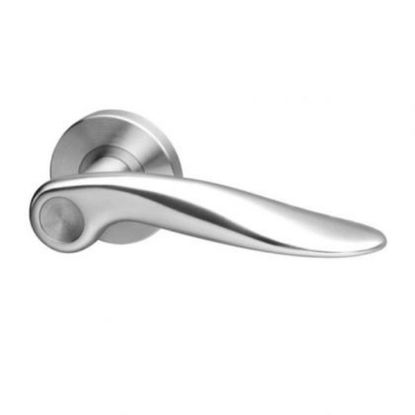 Image of a Pair of Solid MOROMBE Lever Handles in a Satin Finish