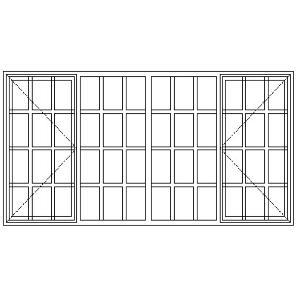 Diagram showing the layout of the SD22 Strongwood Security Window 2265 mm wide x 1205 mm high